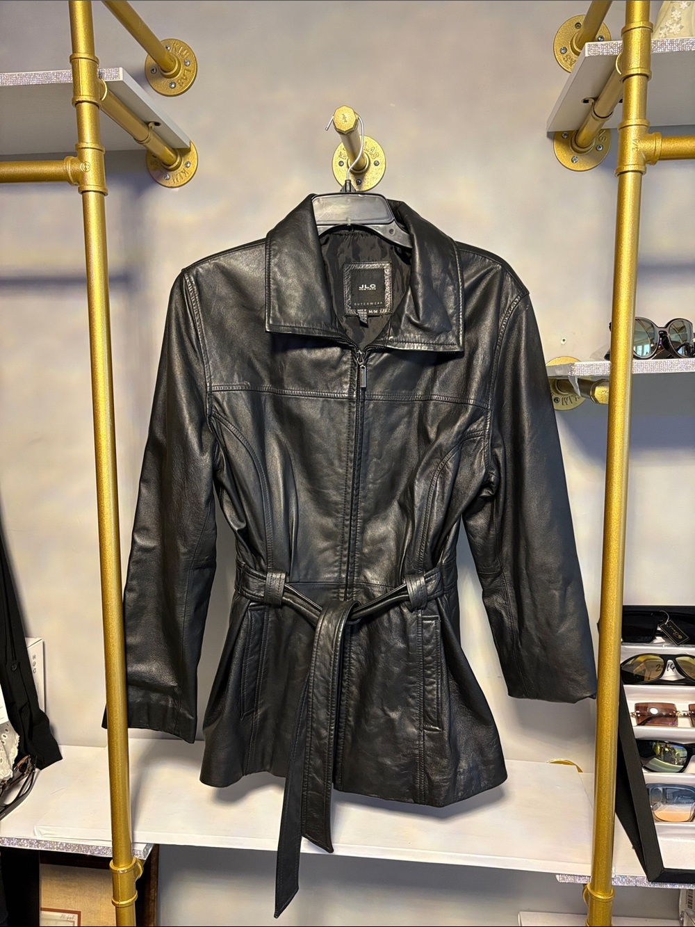 JLC NewYork Women's Black Leather Trench Jacket